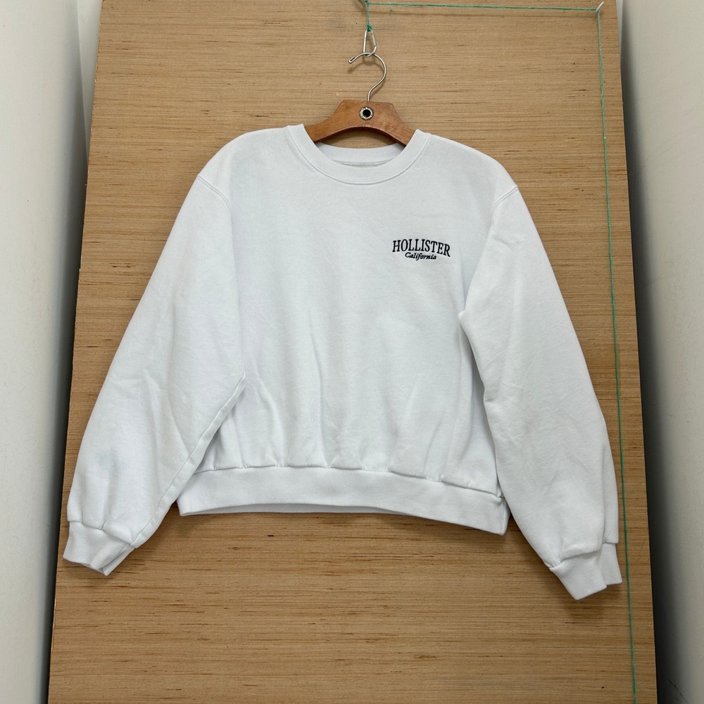 Hollister California White Crewneck Sweatshirt Womens Small Logo Fleece Pullover